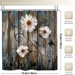 Non Slip Wooden Shower Curtain Set with 12 Hooks and Bathroom Decor