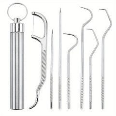 Stainless Steel Toothpick Set Dental Floss Tooth Remover Key Chain Cylinder