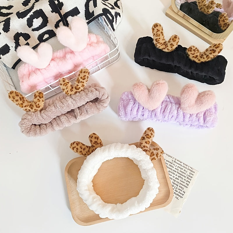 Leopard Antlers Makeup Headband Plush Hairband