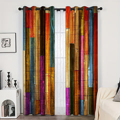 2pcs Wood Stripe Pattern Semi Blackout Curtains