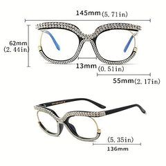 Rhinestone Clear Lens Glasses Y2K Cat Eye Casual Eyewear