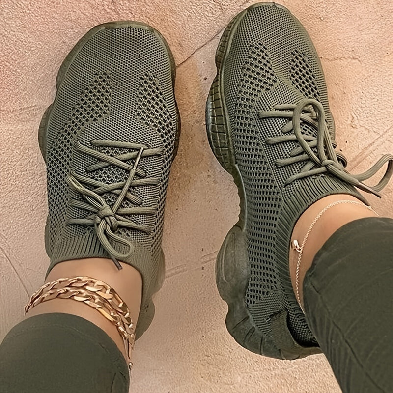 Women's Lace-Up Casual Sneakers - Round Toe Sport Shoes