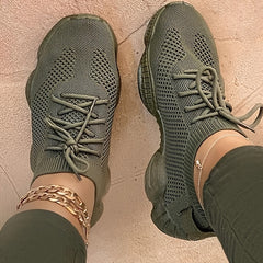Women's Lace-Up Casual Sneakers - Round Toe Sport Shoes