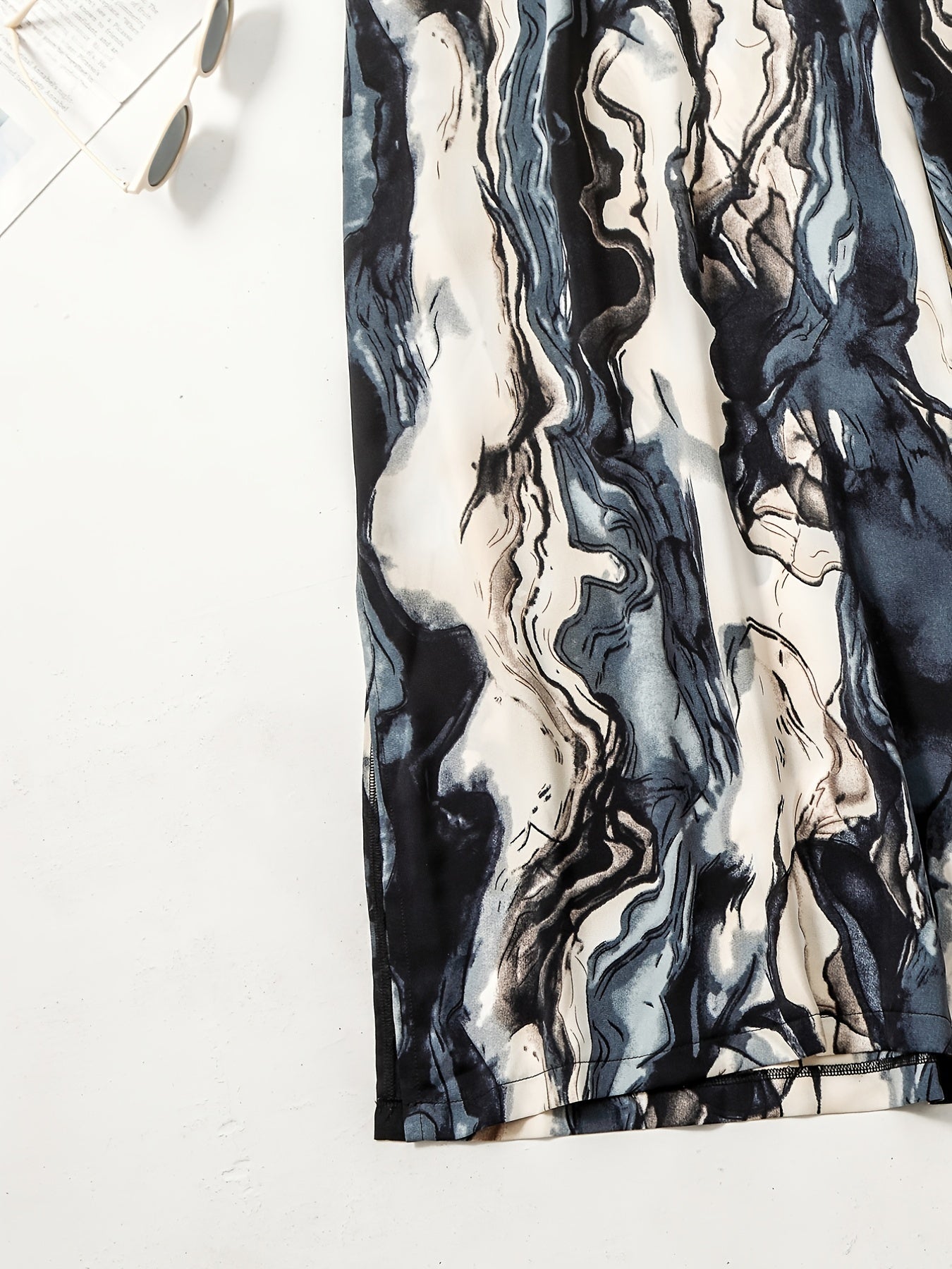 Marble Print High Rise Wide Leg Trousers