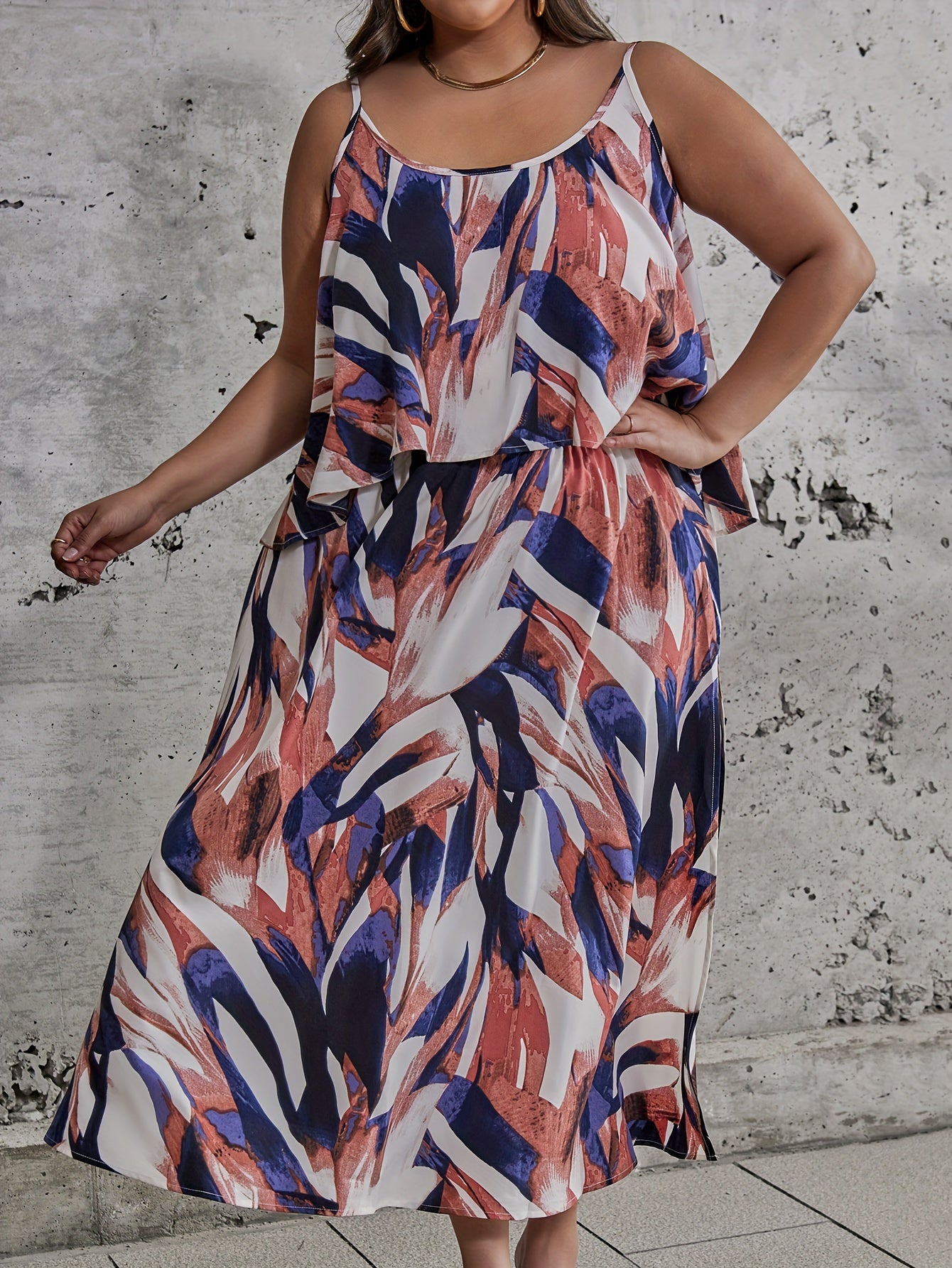  Ink Painting Print Cami Top & Split Skirt Set