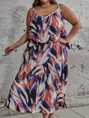  Ink Painting Print Cami Top & Split Skirt Set