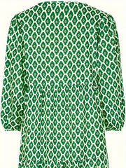  Boho Dress Women's Plus Allover Print Lantern Sleeve Tie Smock