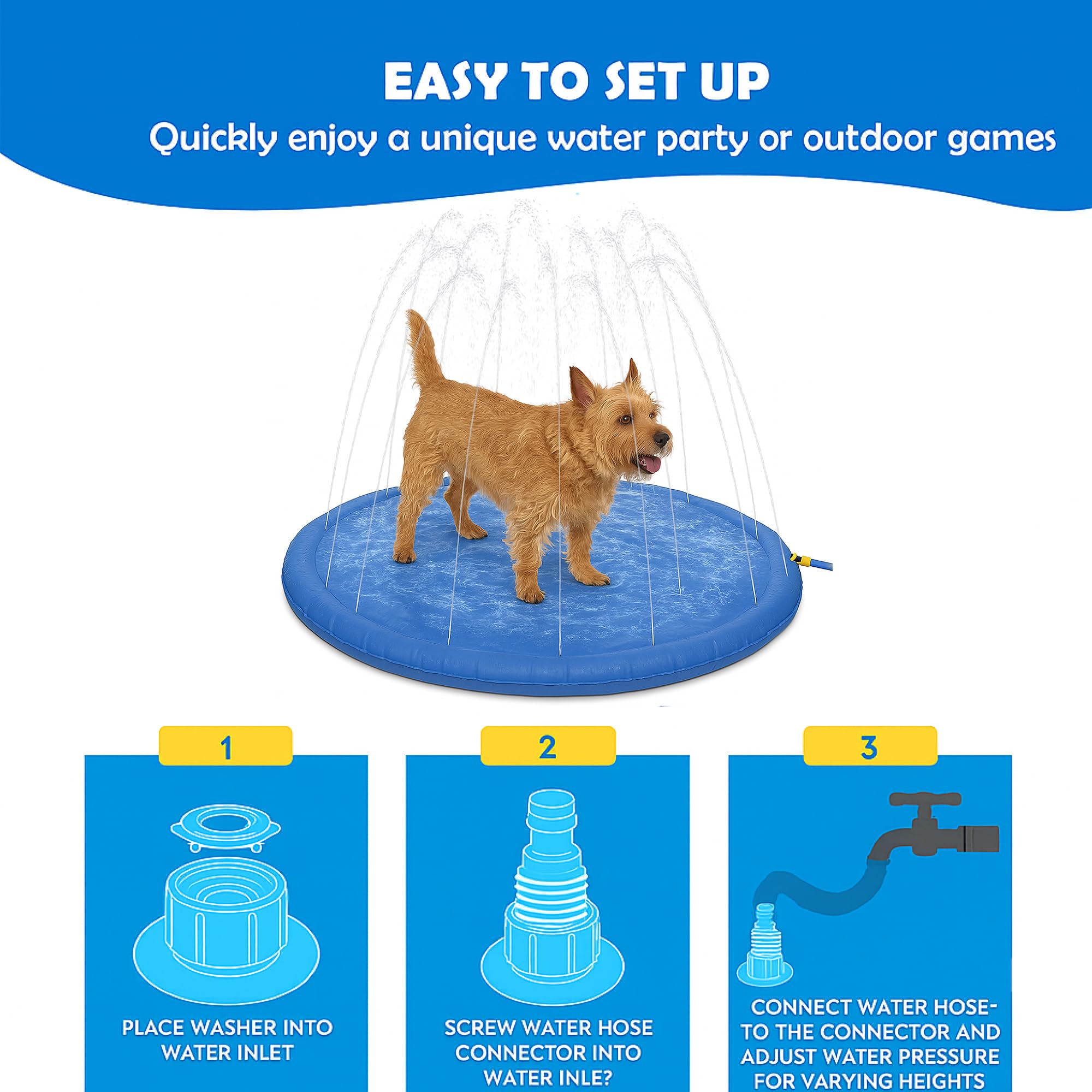 Lizzy Pet Splash Pool & Sprinkler 39in Summer Cooling Pad for Dogs