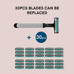 Razor Holder & 30 Replacement Blades with Skin Guard - Shaving Kit