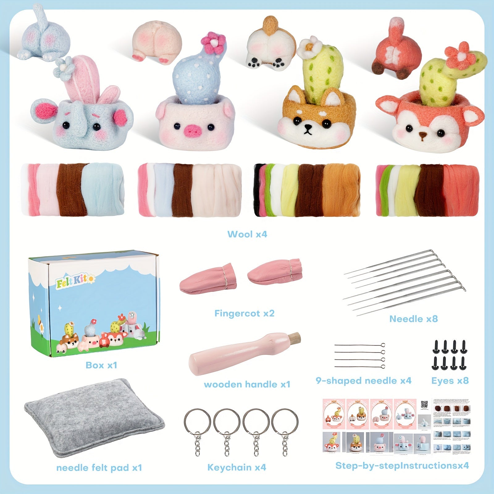 8pcs Wool Needle Felting Kit For Beginners DIY Art Craft Package