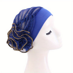 Ruffles Flower Glitter Turban Cap Solid Bonnet Head Wrap Head Scarf