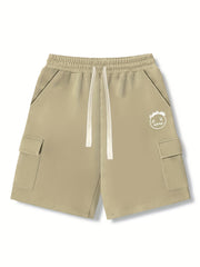Men's Casual Cargo Shorts Solid Stretch Elastic Waist Drawstring Shorts