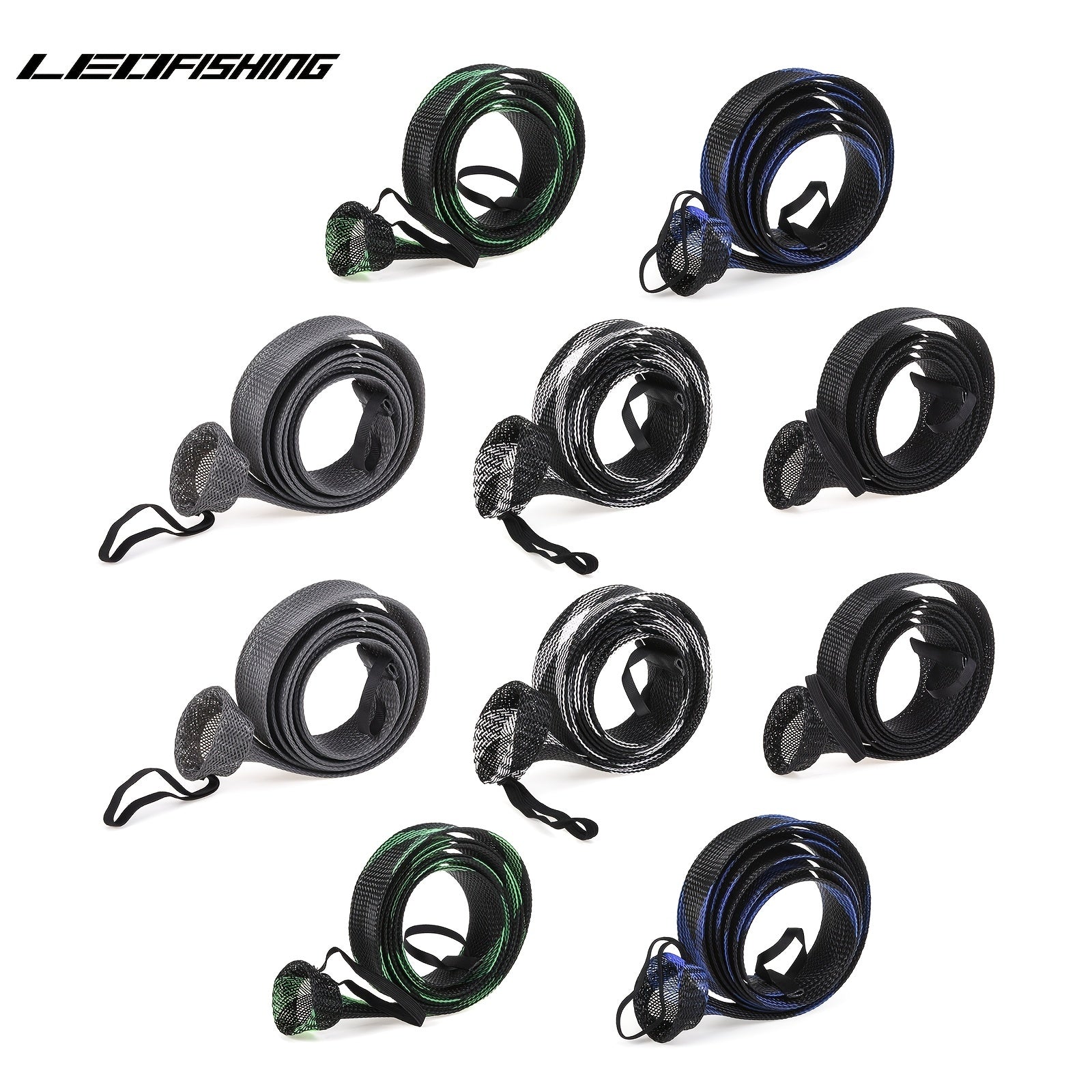 10pcs Leofishing Fishing Rod Sleeve 74 8in Braided Mesh Rod Cover with Straps