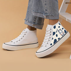 Cow Print Flat Heighten Chunky Canvas Sneakers
