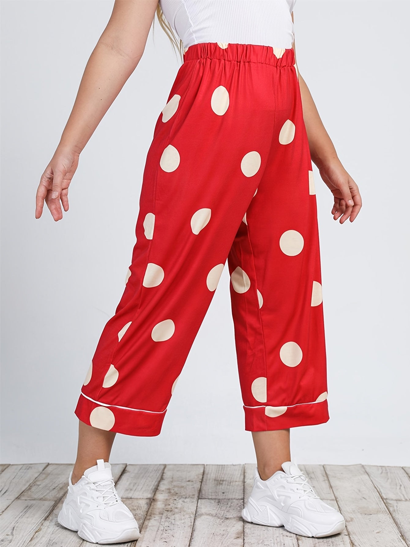 Polka Dot High Rise Cropped Pants Women's Plus Size