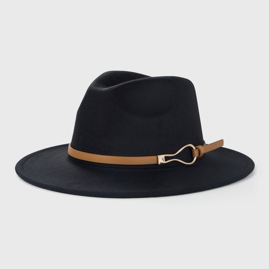 Retro Woolen Jazz Hat with Monochrome Belt
