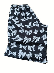  Bow Knot Print Wide Leg Trousers