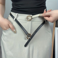 Bowknot Leaf Buckle Thin Belt PU Leather Waist Belt for Women
