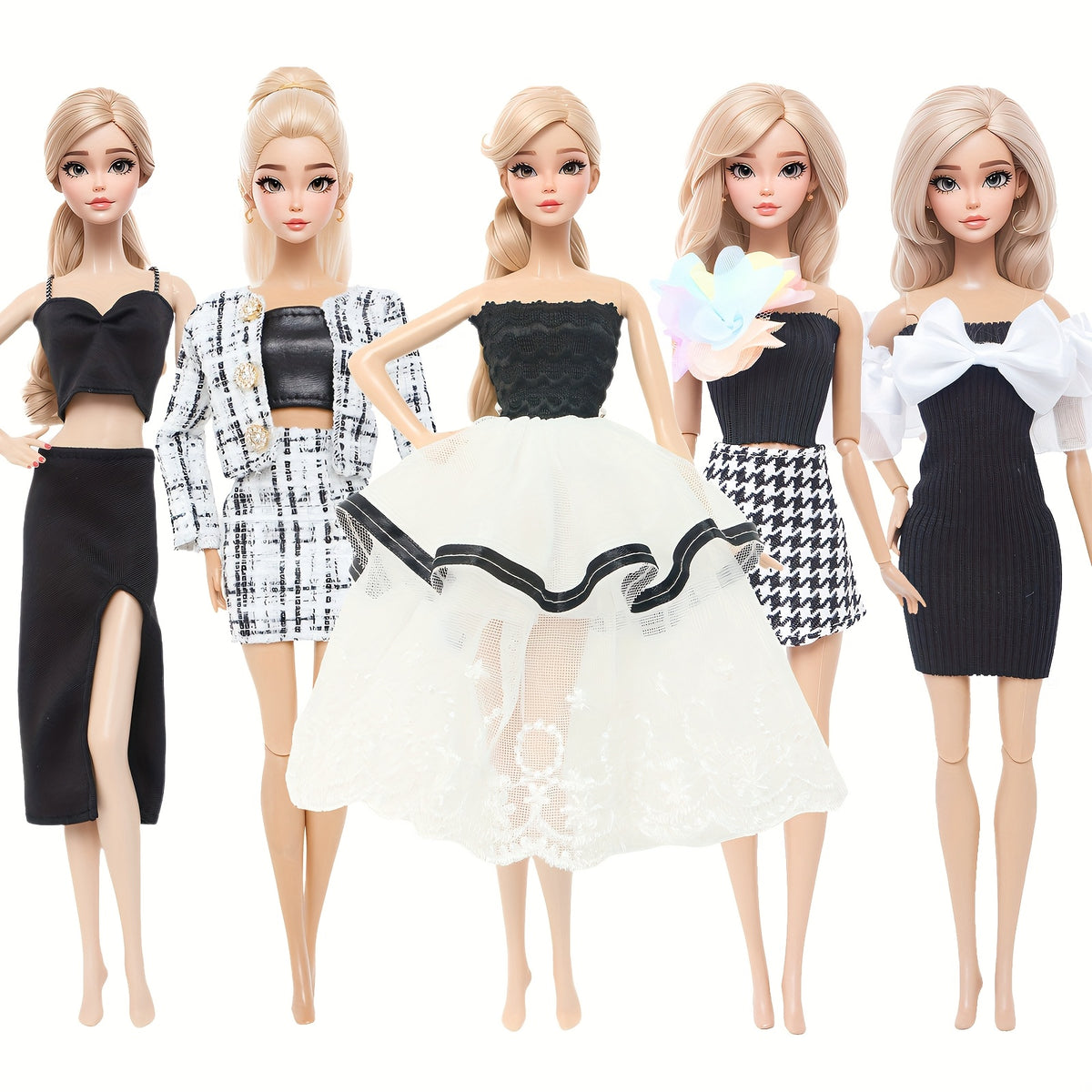 5pcs 11.5in Girl Doll Outfit Set Princess Dresses Skirts Casual Wear