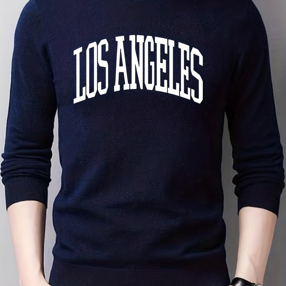LA Crew Neck Knitted Sweater Men's Casual Warm Pullover Fall Winter