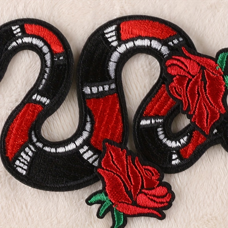 4pcs Boys Snake Flower Embroidery DIY Patch for Clothes B