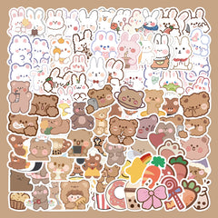 90pcs Bunny & Bear Cartoon Stickers Waterproof DIY Decorations