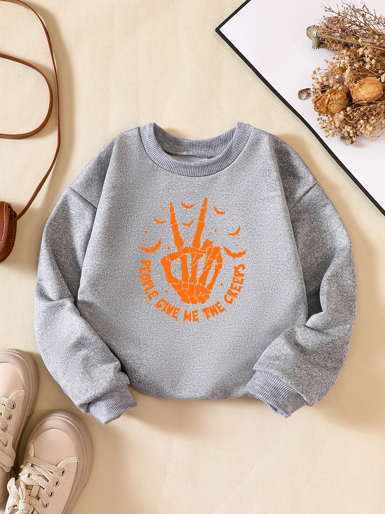 Halloween Funny Skeleton Hand Print Boys Sweatshirt Long Sleeve Crew Neck Tops