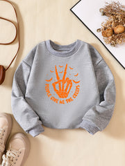 Halloween Funny Skeleton Hand Print Boys Sweatshirt Long Sleeve Crew Neck Tops