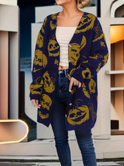 Pumpkin Pattern V Neck Button Up Cardigan Sweater