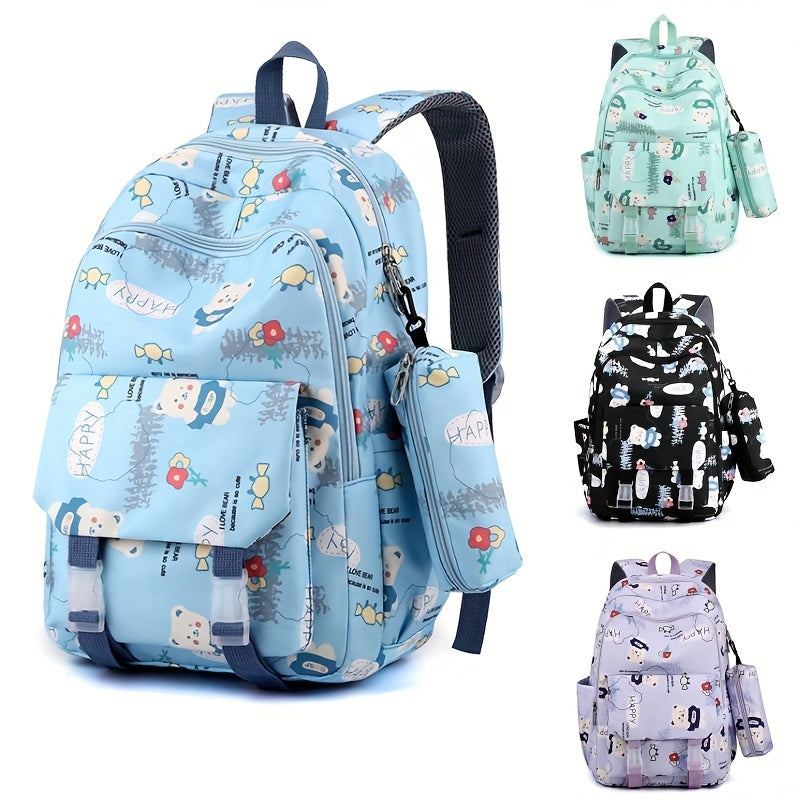 Large Capacity Backpack With Pen Bag Cartoon Bear Lightweight Waterproof