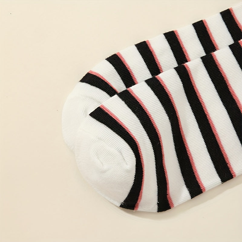 6 Pairs Striped Crew Socks College Style Women's Stockings