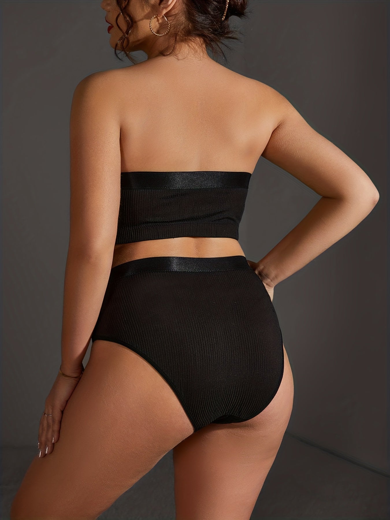  Ribbed Body Shaping Bra & Underwear Lingerie Set
