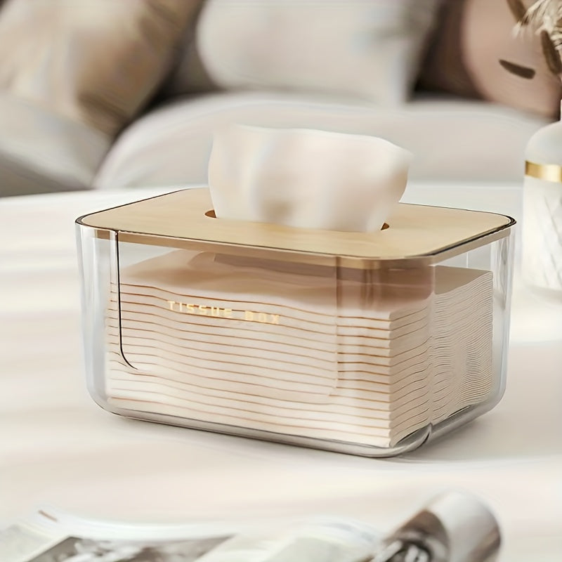 Plastic Tissue Box With Wooden Lid Modern Minimalist Style