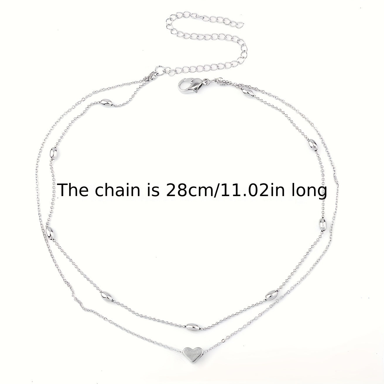 Double Layers Chain Anklet with Mini Love Heart Beads Adjustable Bracelet