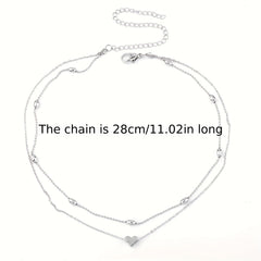 Double Layers Chain Anklet with Mini Love Heart Beads Adjustable Bracelet