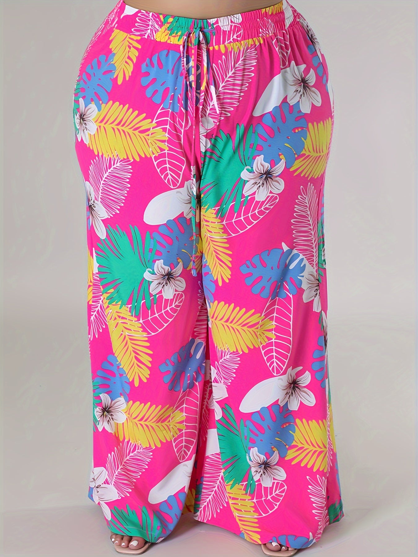  Tropical Print Wide Leg Boho Pants