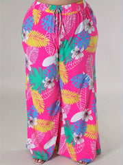  Tropical Print Wide Leg Boho Pants