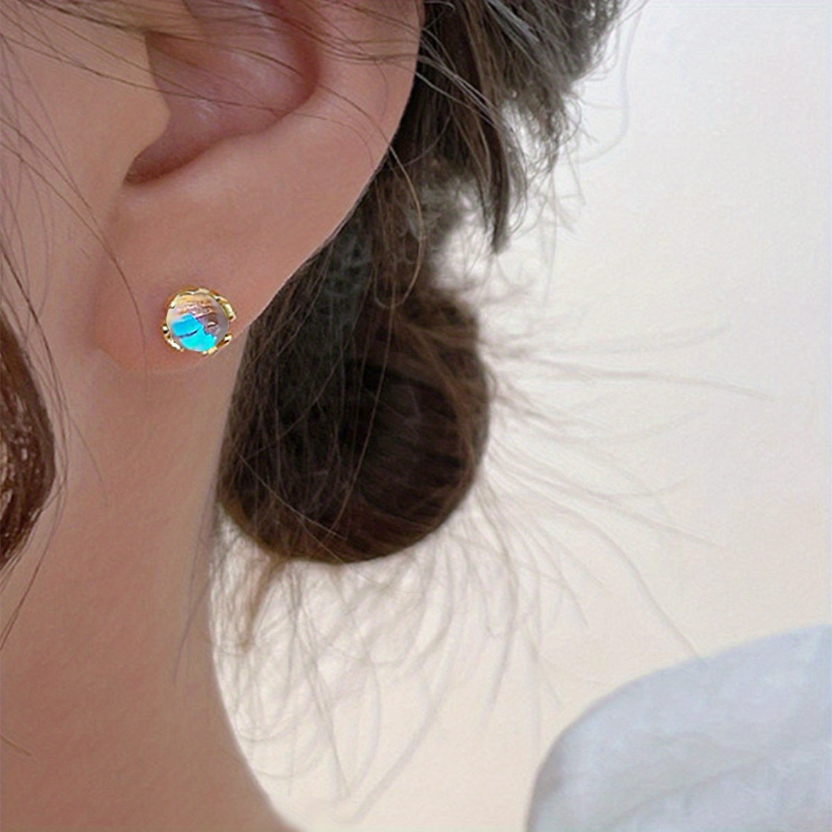 Moonstone Stud Earrings Delicate Jewelry 1Pair
