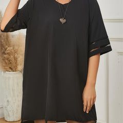  Casual Dress Women's Solid Contrast Mesh Half Sleeve V Neck Dress