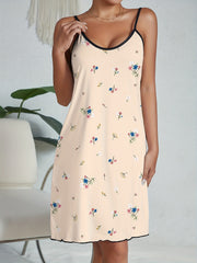 Floral Print Nightdress Spaghetti Strap Sleep Dress