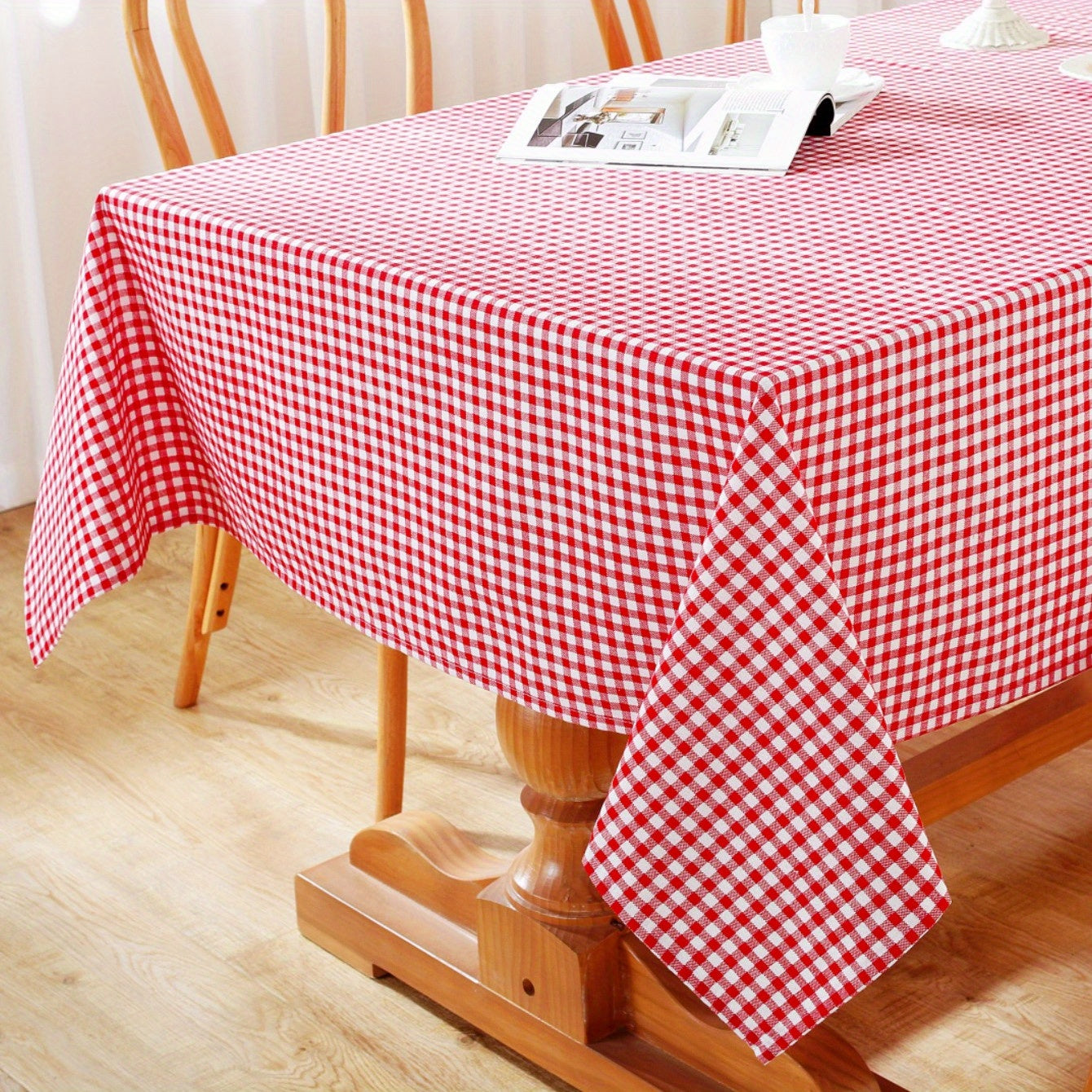 Summer Plaid Tablecloth Red, Rectangular Cover for Weddings, Durable