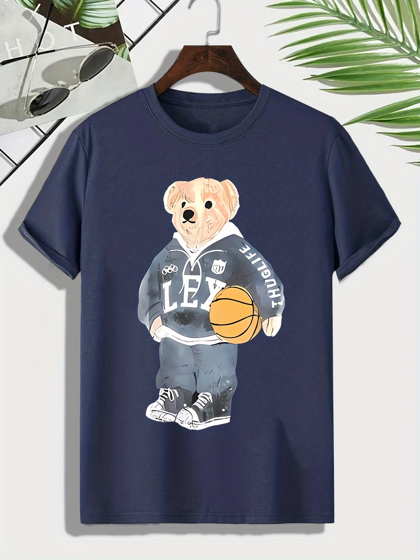 Men's Bear Print Basketball Tee Active Stretch Breathable