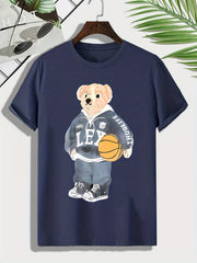 Men's Bear Print Basketball Tee Active Stretch Breathable