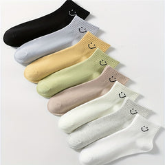8 Pairs Smiling Face Print Crew Socks Women's Stockings