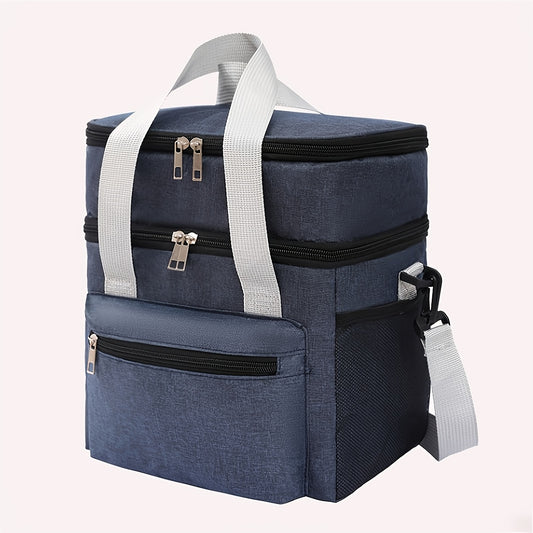 Large Capacity Double Layer Lunch Bag Insulated Oxford Fabric Adjustable