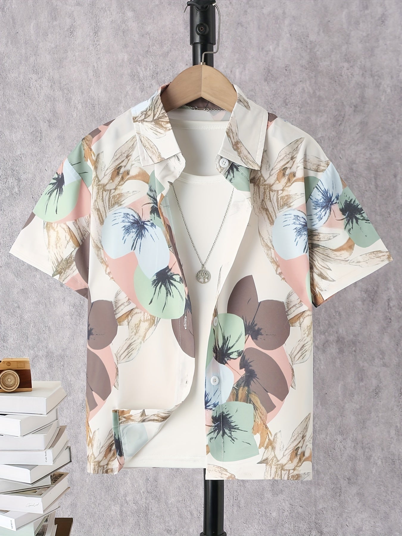 Boys Flower Print Button Down Short Sleeve Shorts