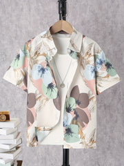 Boys Flower Print Button Down Short Sleeve Shorts