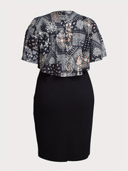  Boho Dress Colorblock Scarf & Paisley Print Short Sleeve V Neck Dress