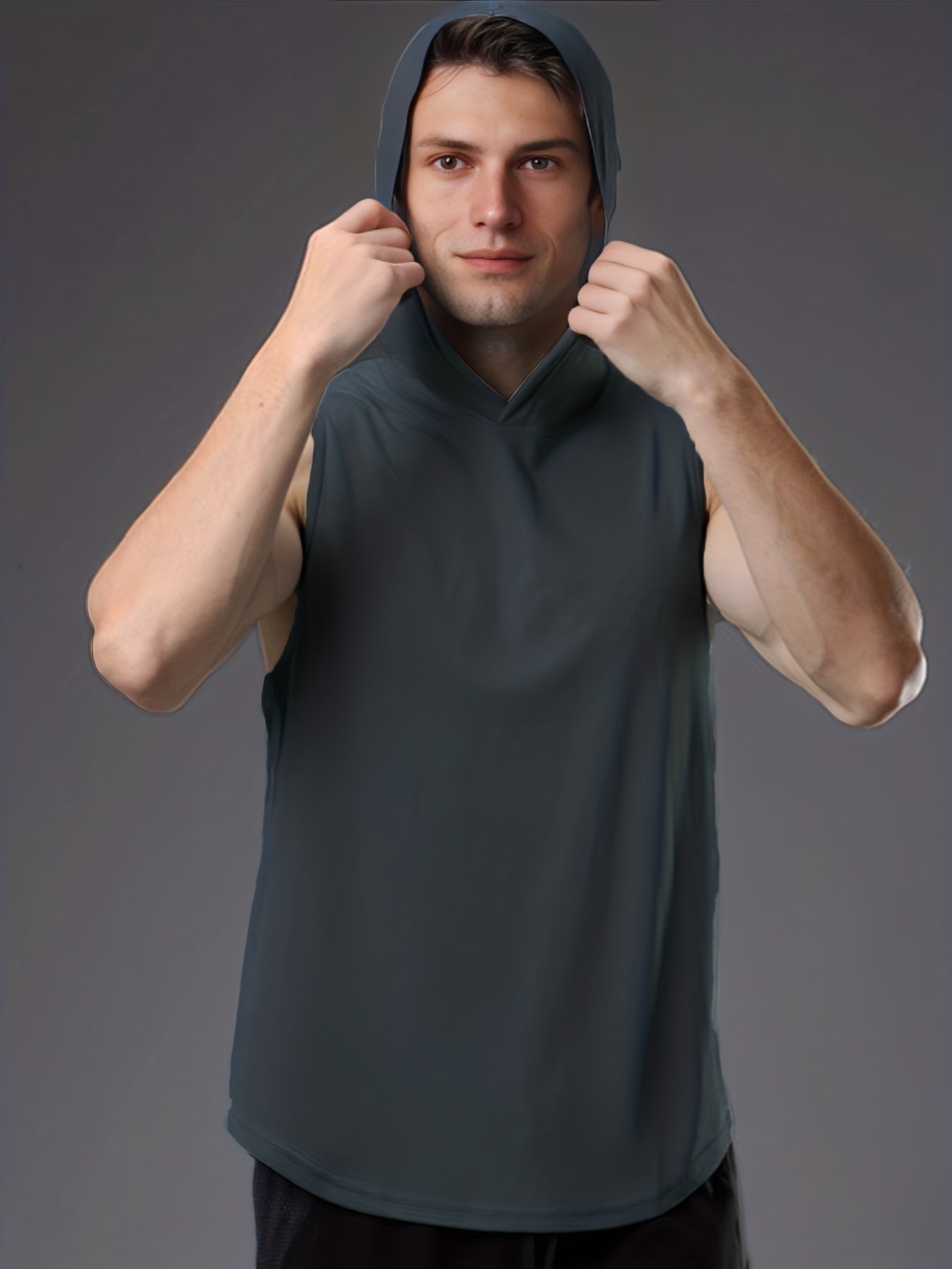 Men's Solid Hooded Tank Top Quick Dry Sleeveless Shirt