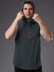 Men's Solid Hooded Tank Top Quick Dry Sleeveless Shirt